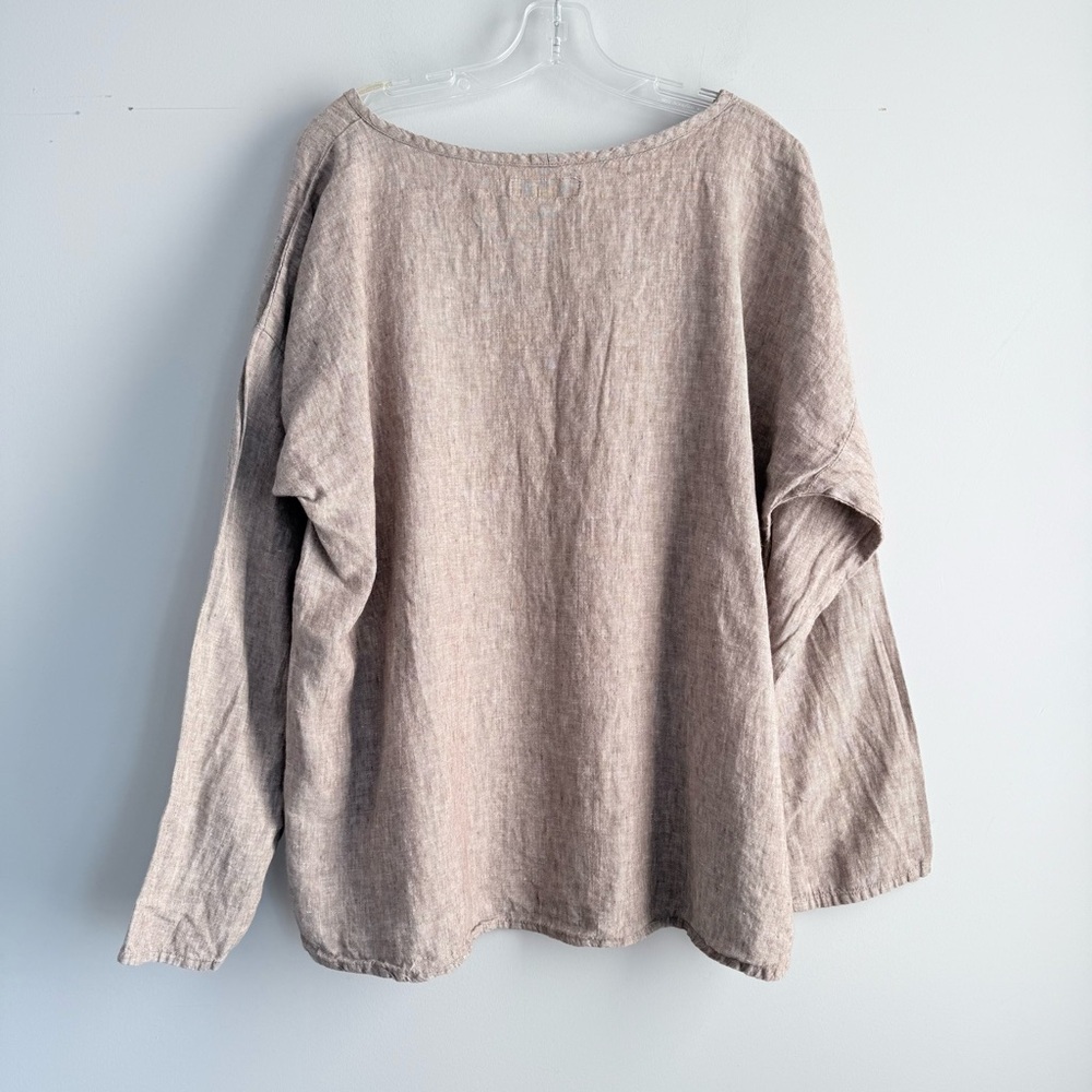 FLAX 100% Linen Oversized V-Neck Tunic Top L Lagenlook Bohemian Long Sleeves - Picture 8 of 14